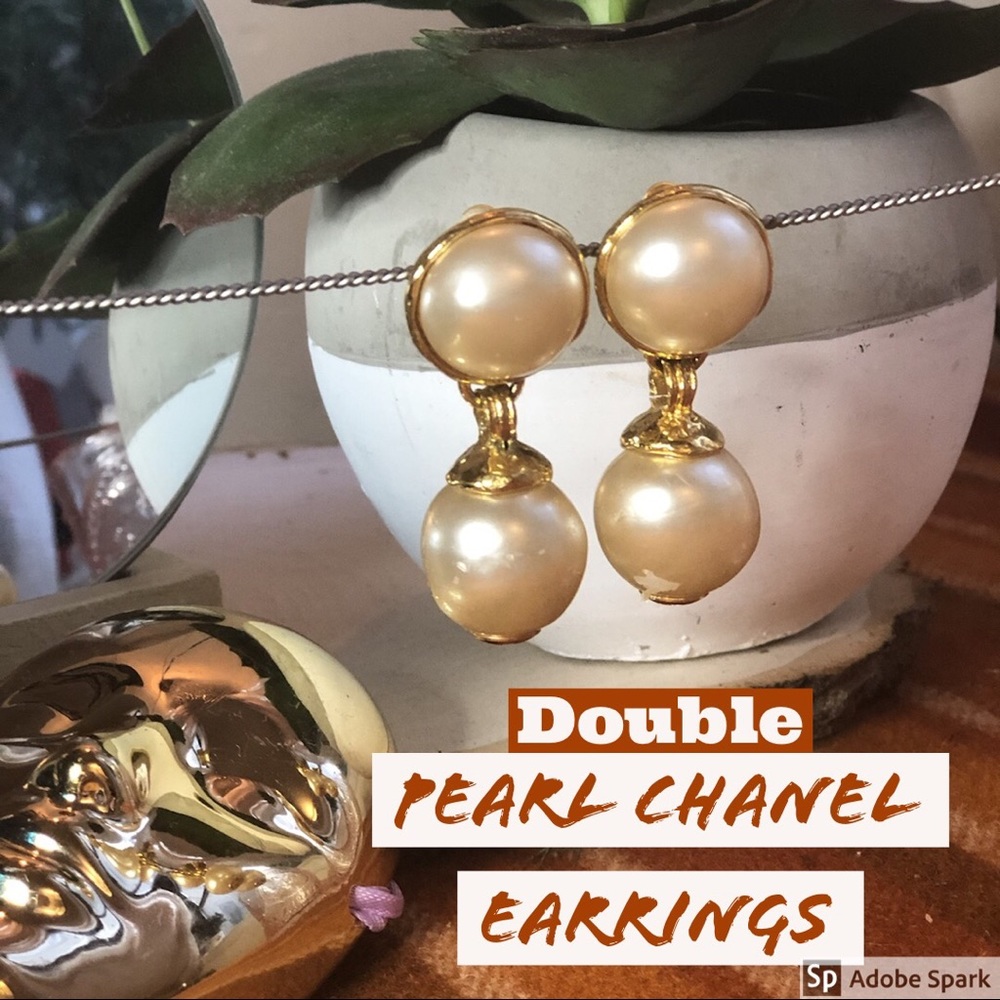 Vintage Chanel Double Drop Pearl Earrings